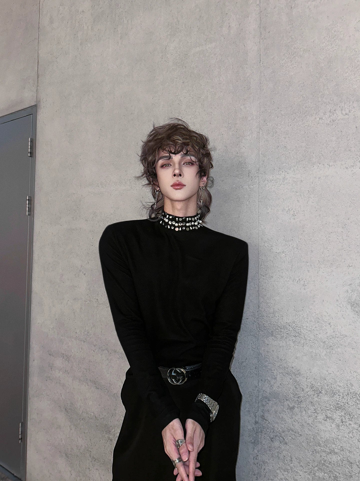 Starlit Collar Crystal Knit Top