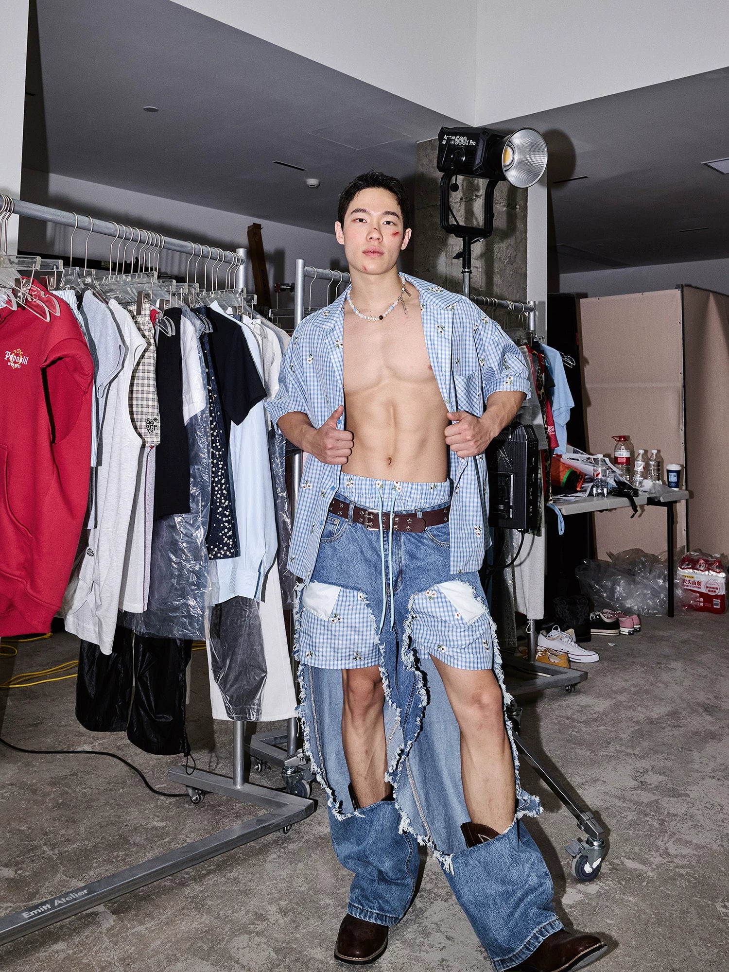 Extreme Cutout Layered Panel Denim Pants