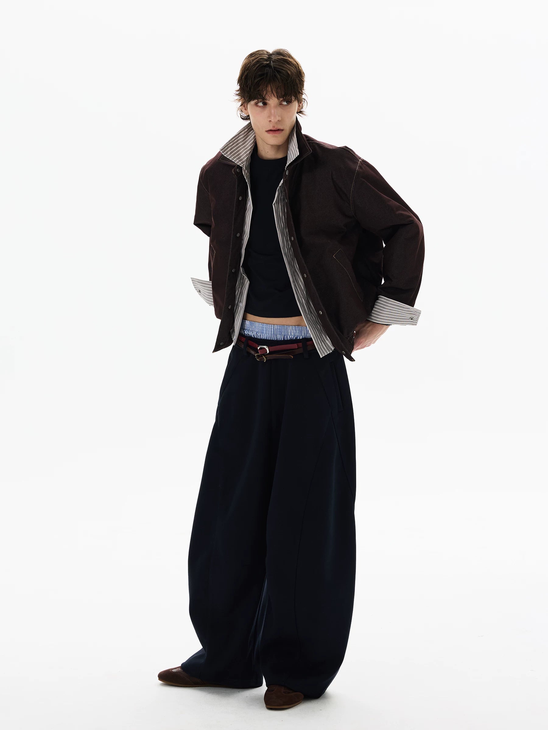 Layered Harbor Stripe-Lined Harrington Jacket