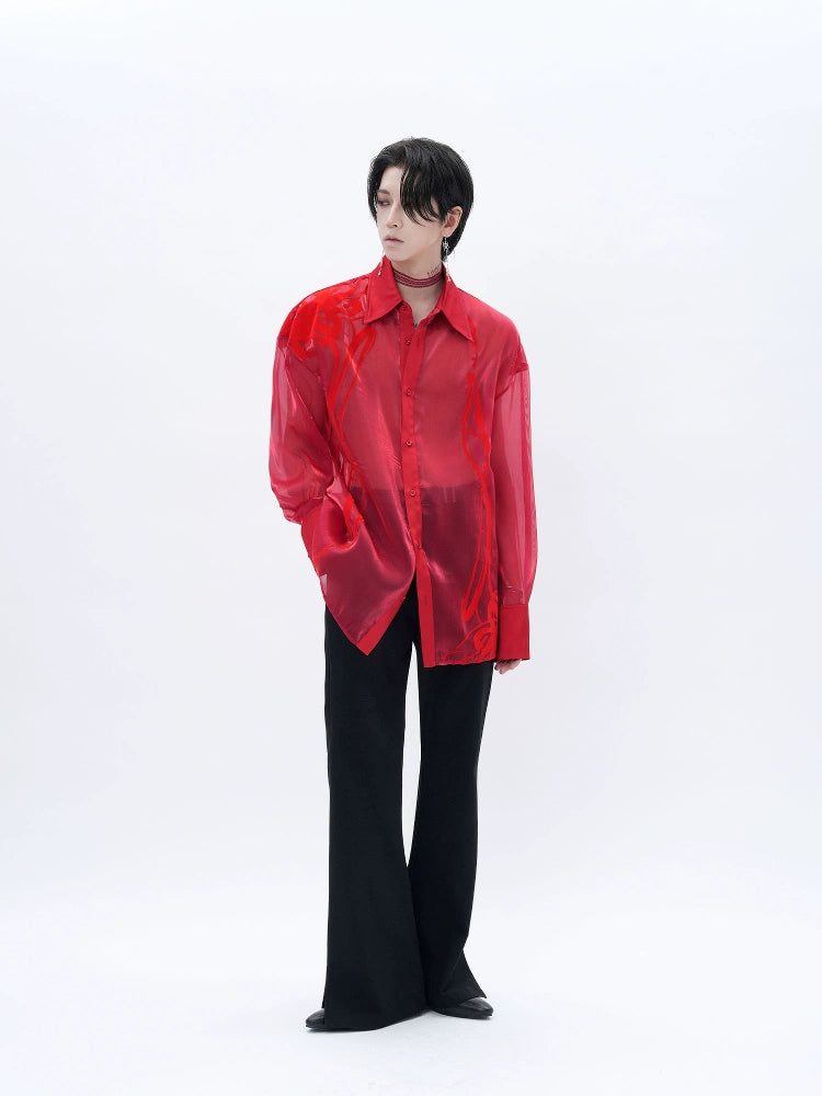 Red Sheer Glossy Statement Shirt