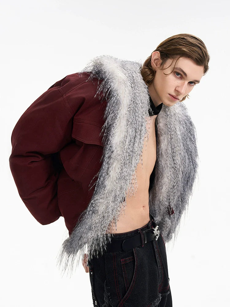 Faux Fur Shawl Collar Bomber Jacket