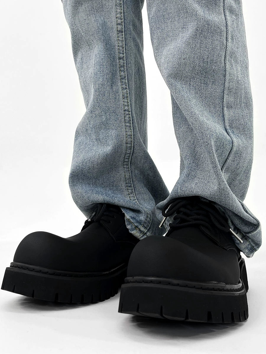 Chunky Black Matte and Glossy Platform Derby Shoes