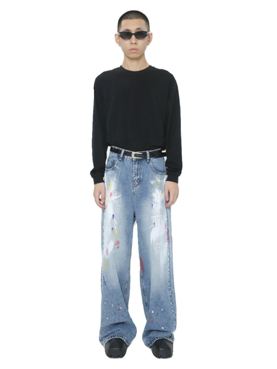 Voguo Relay Avant-Garde Splash Wide-Leg Jeans