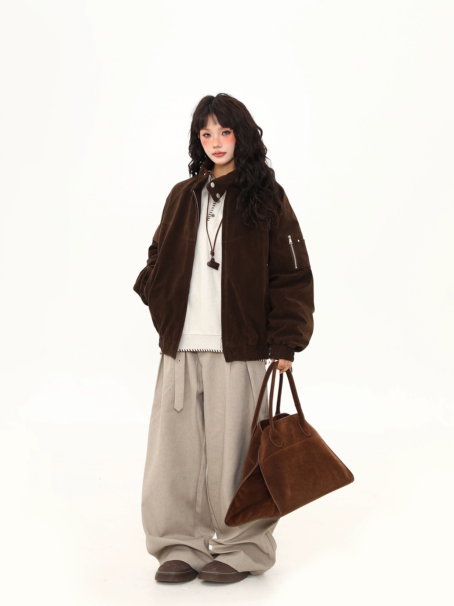 Velvet Stand-Collar Bomber Jacket