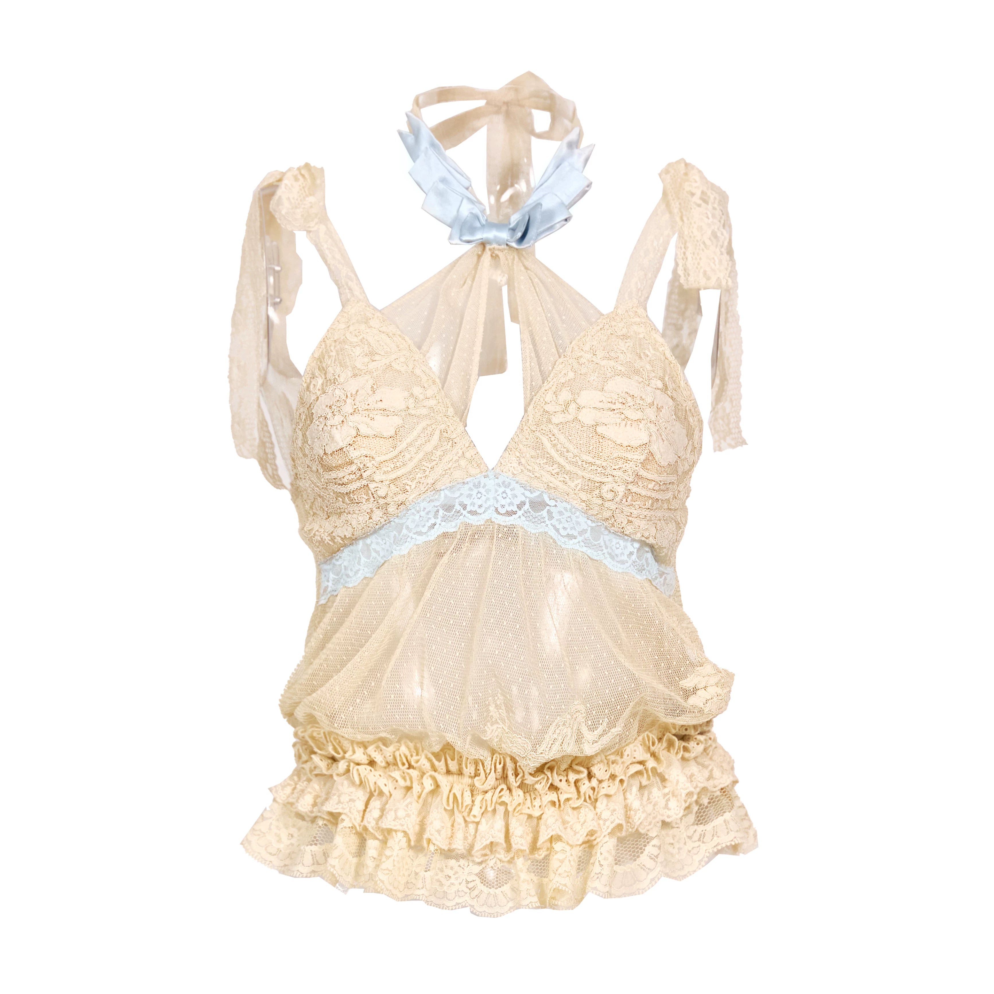 Bow Halter Lace Peplum Cami Top