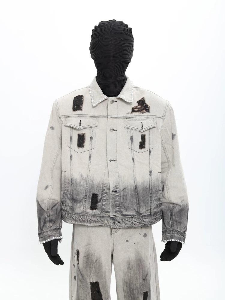 Ashfall Relic Pearl-Distressed Denim Jacket
