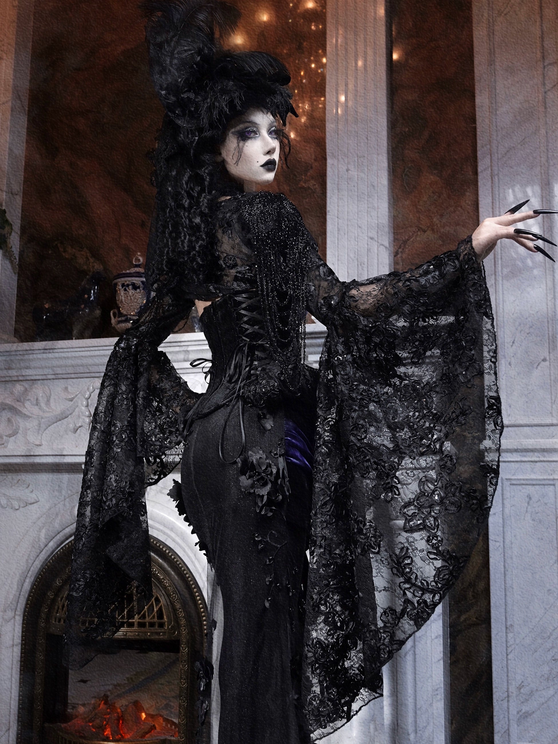 Gothic Black Lace Dramatic Bell Sleeve Bolero
