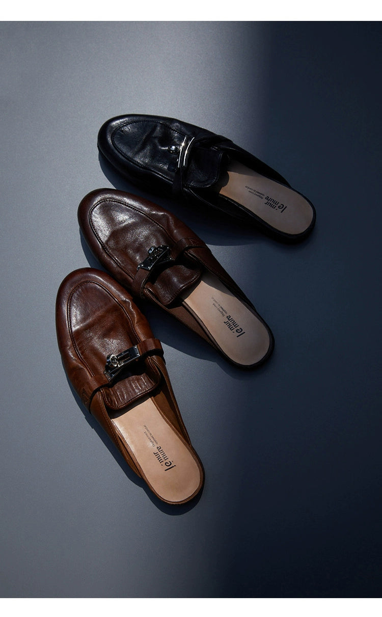 Leather Buckle Mules