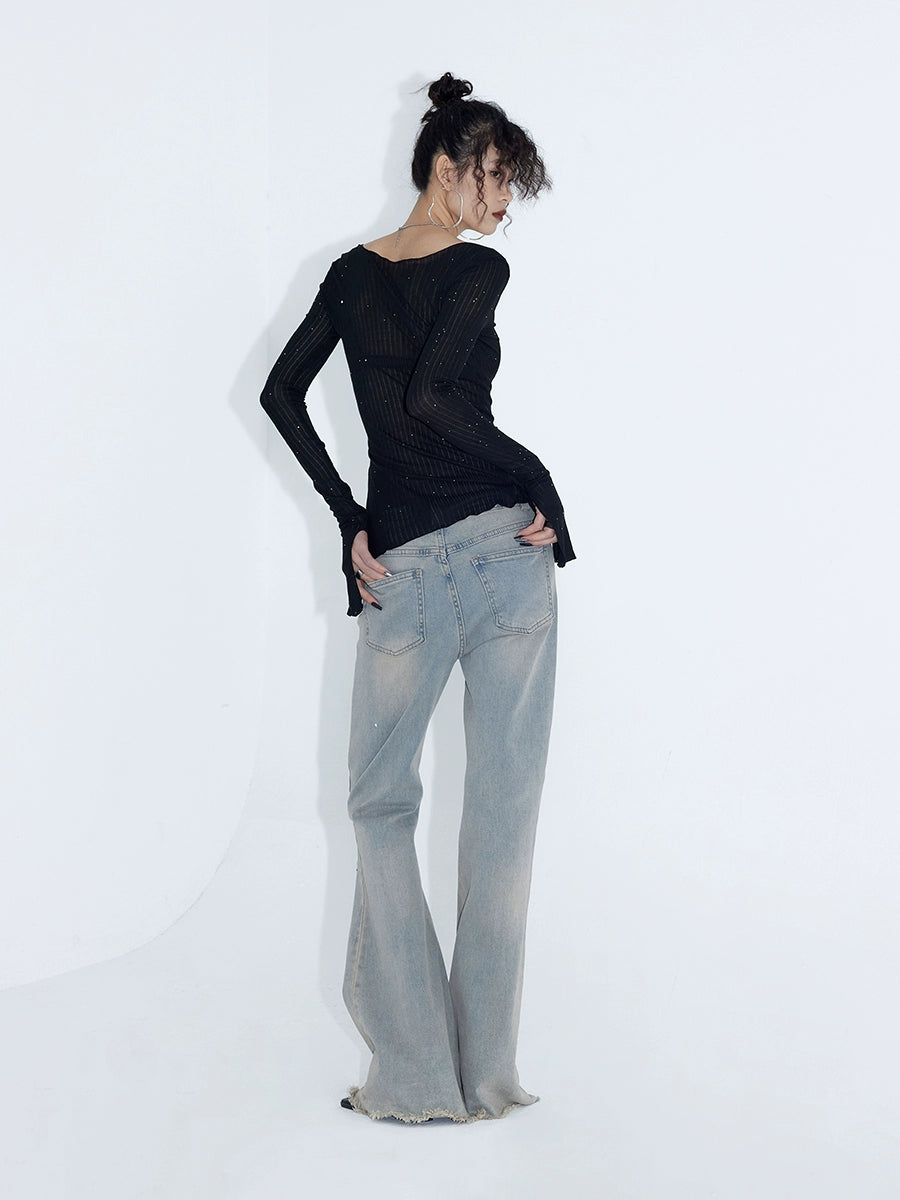 Galaxy Glint Ribbed Button Cardigan Top