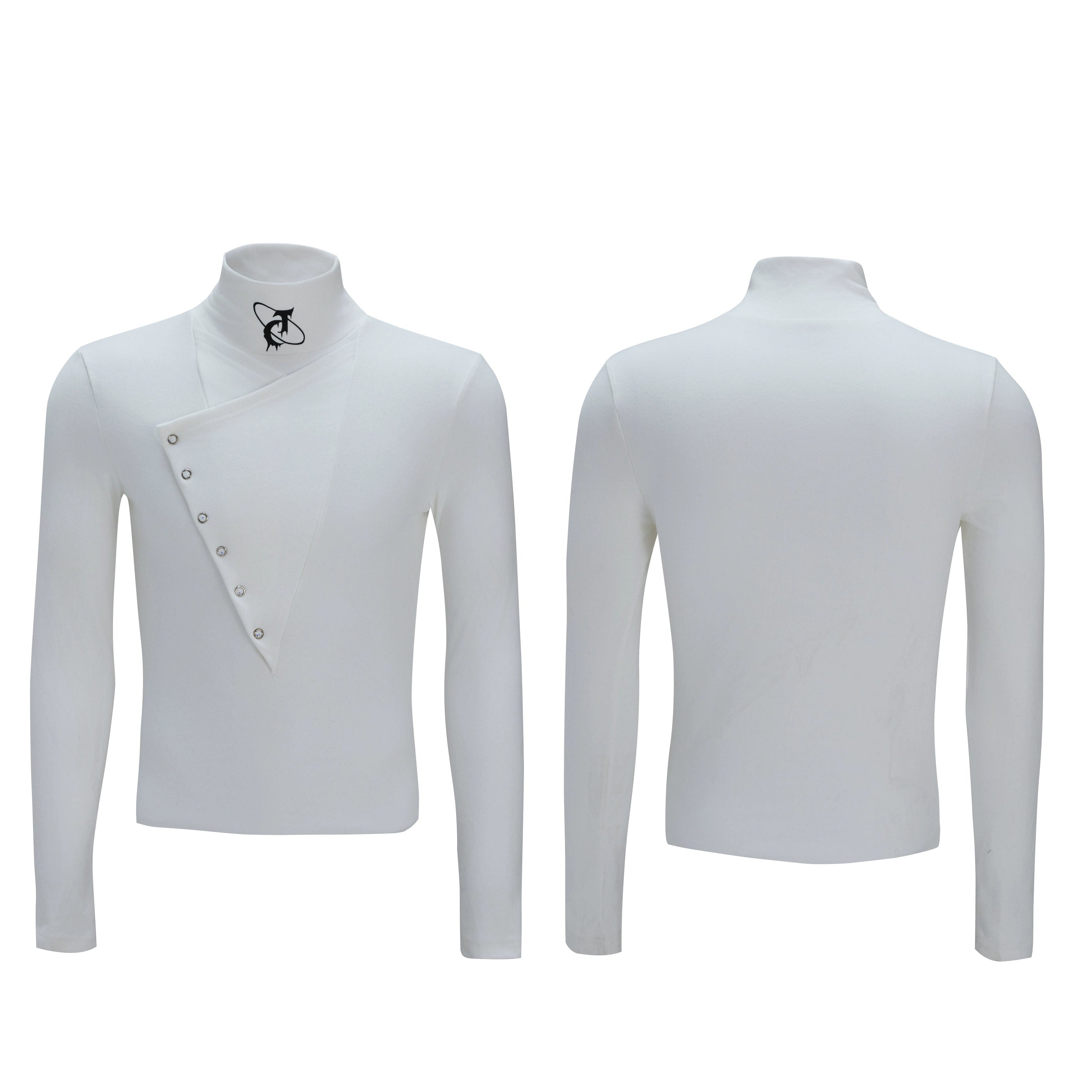 Asymmetric Crest Button Turtleneck