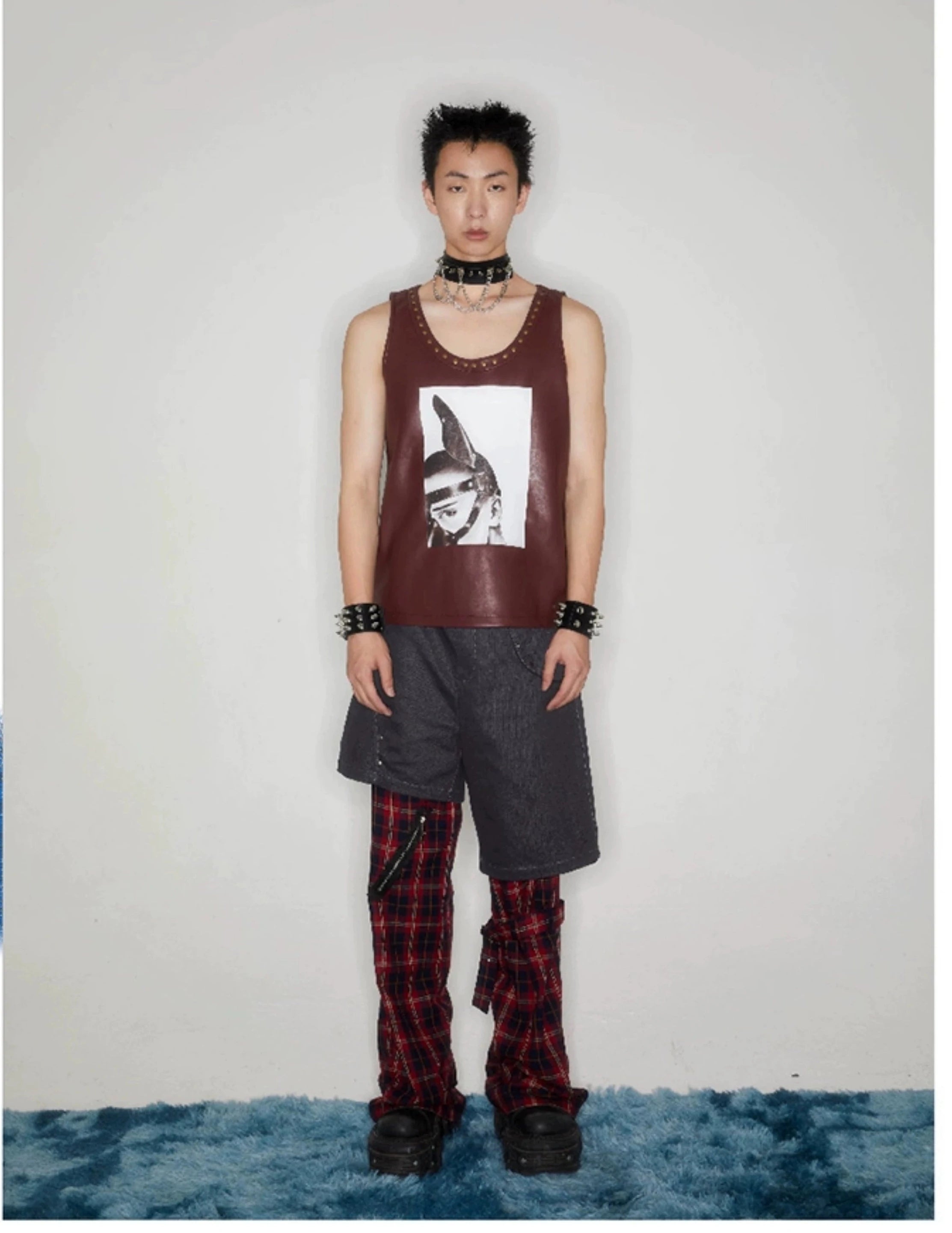 Hybrid Plaid-Panel Cargo Pants