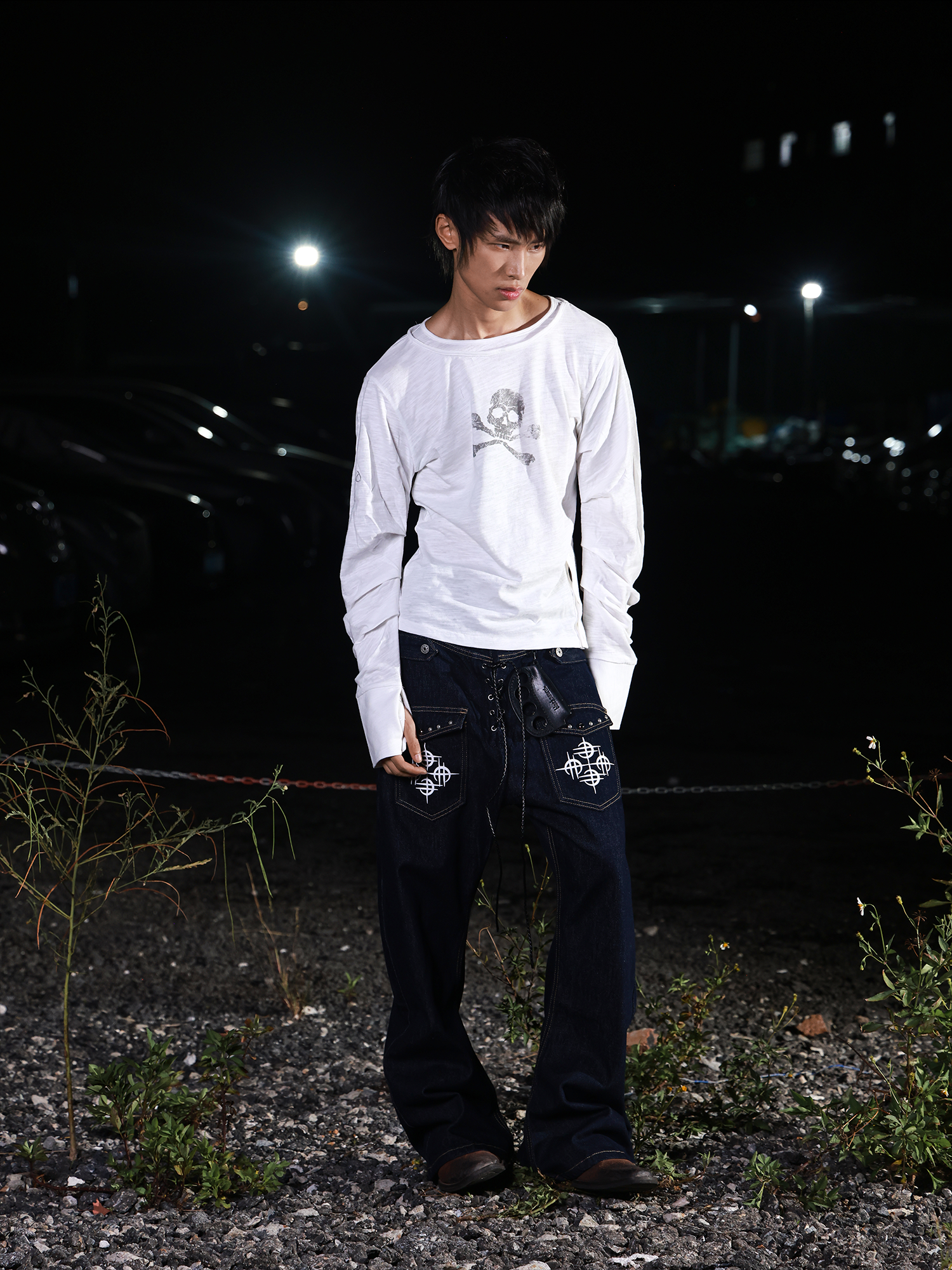 Midnight Raid Ruched Skull Longsleeve Tee