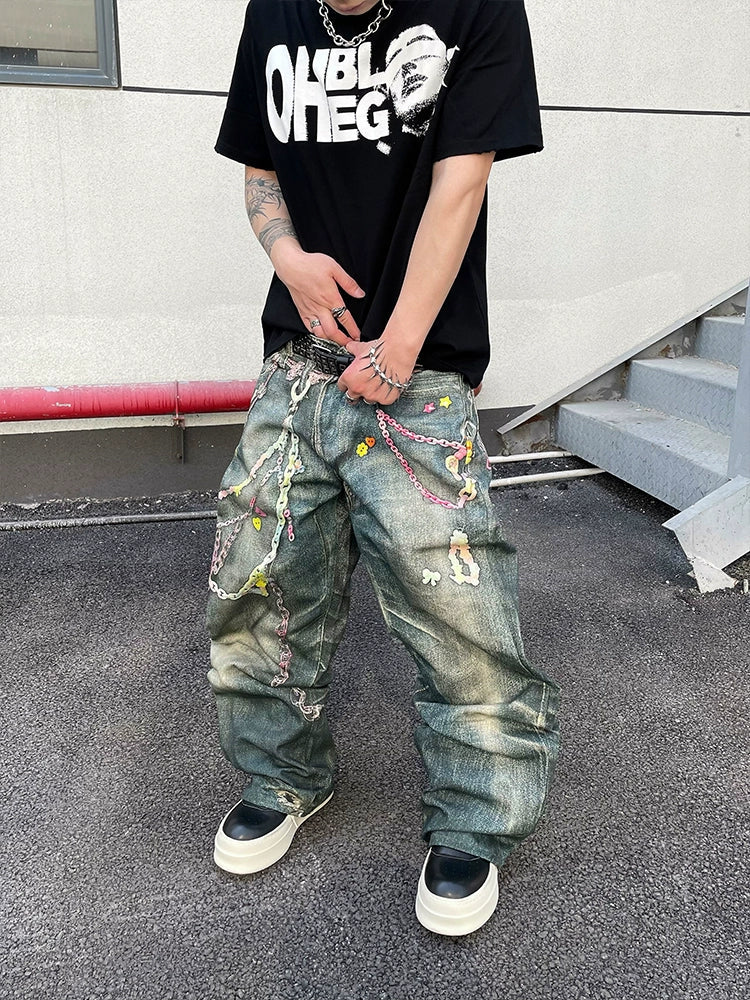 Graffiti Chain Washed Jeans