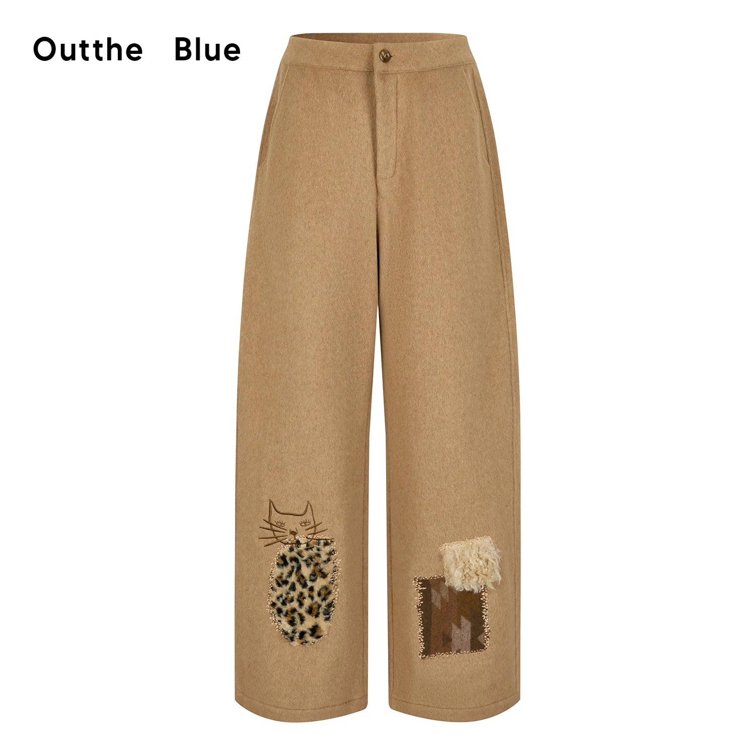 Leopard Pocket Kitty Patch Wide‑Leg Pants