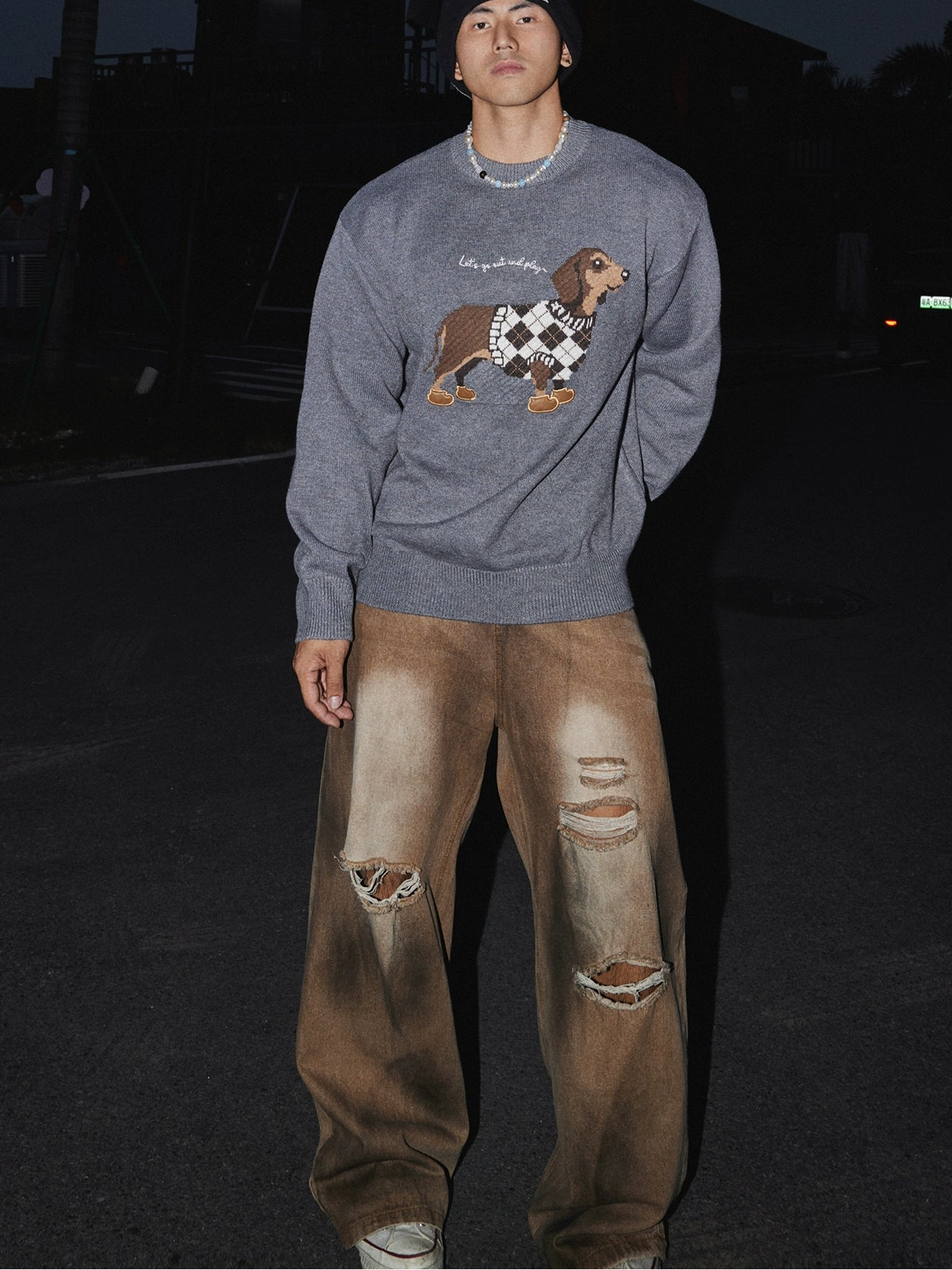 Plaid Pup Cozy Knit Sweater