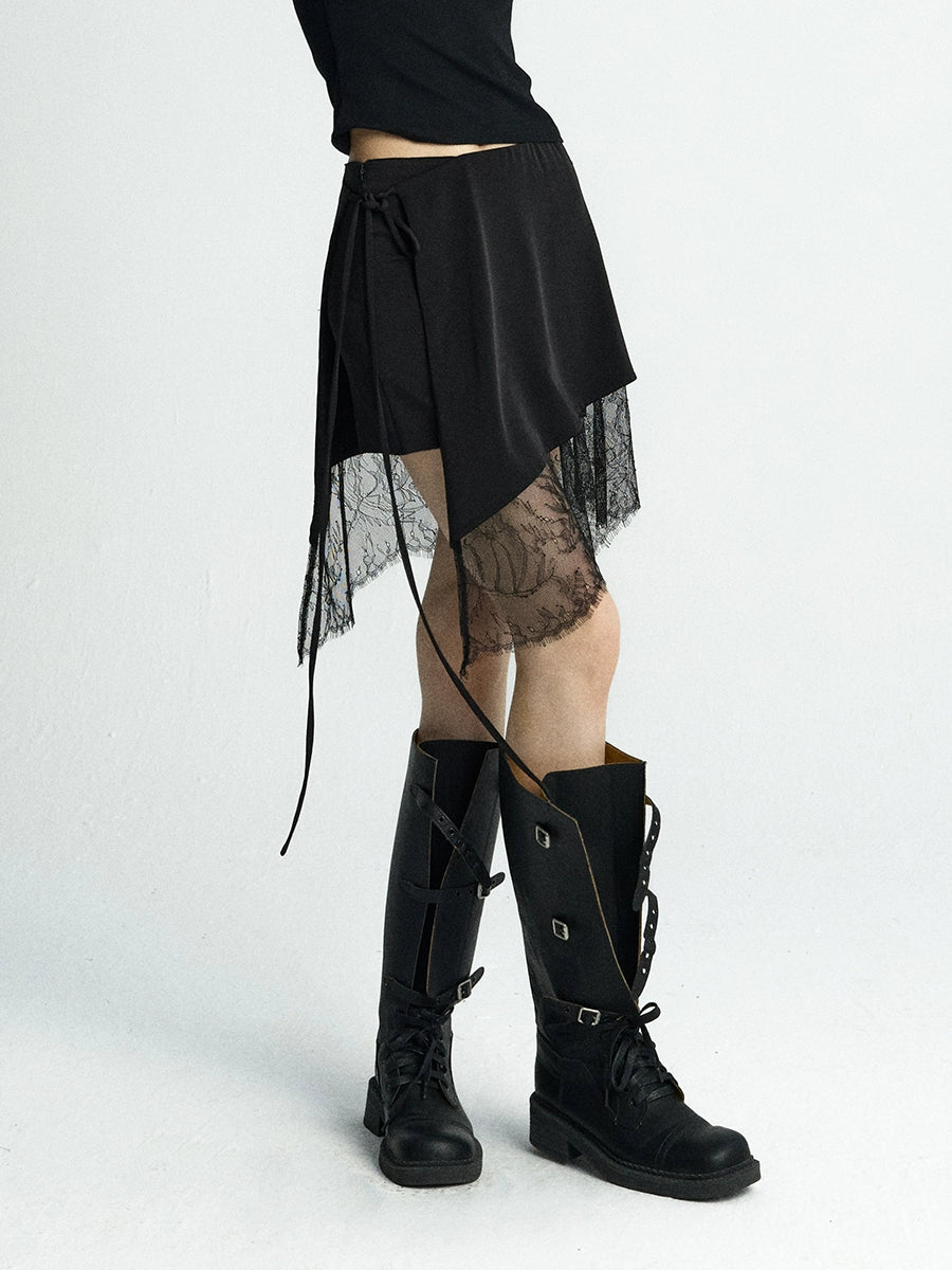 Twilight Veil Asymmetric Lace‑Hem Skirt