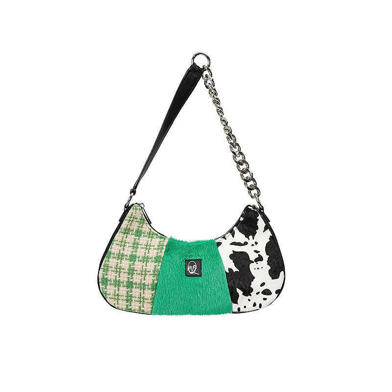 Colorblock Cow-Print Chain Shoulder Bag - view 5