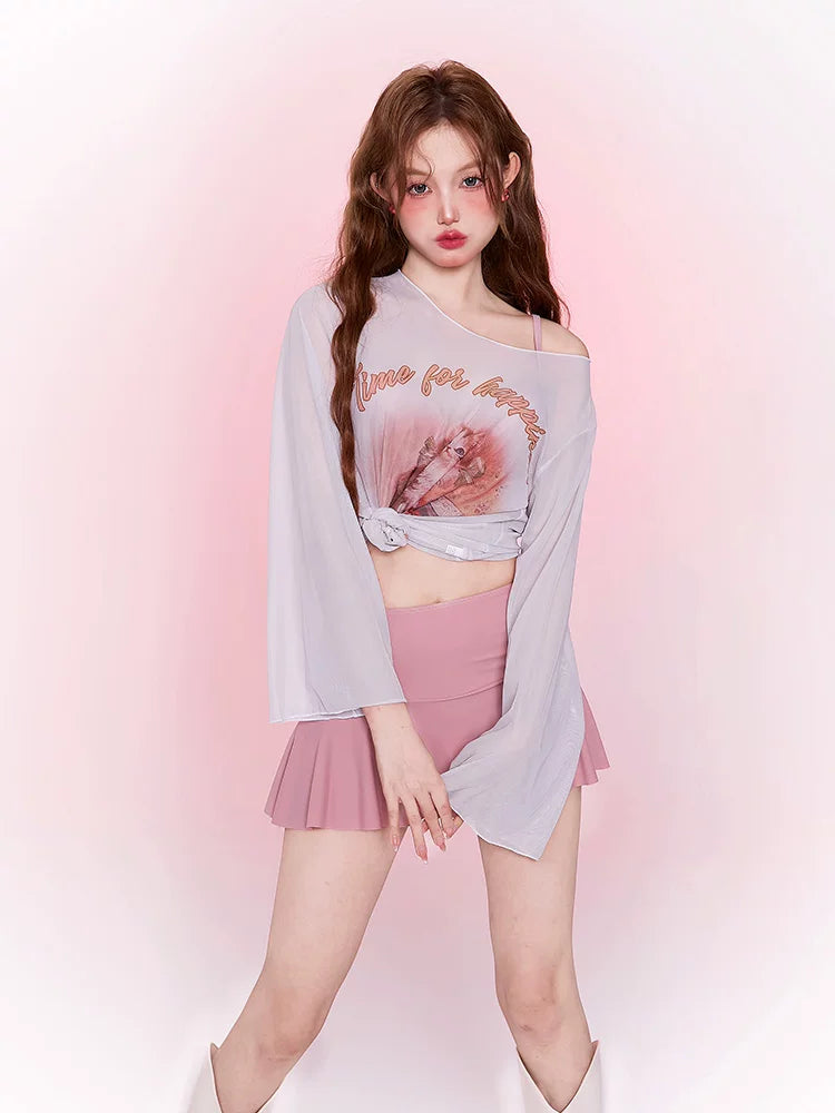 Blush Peplum Sweetheart Swim Skater Set