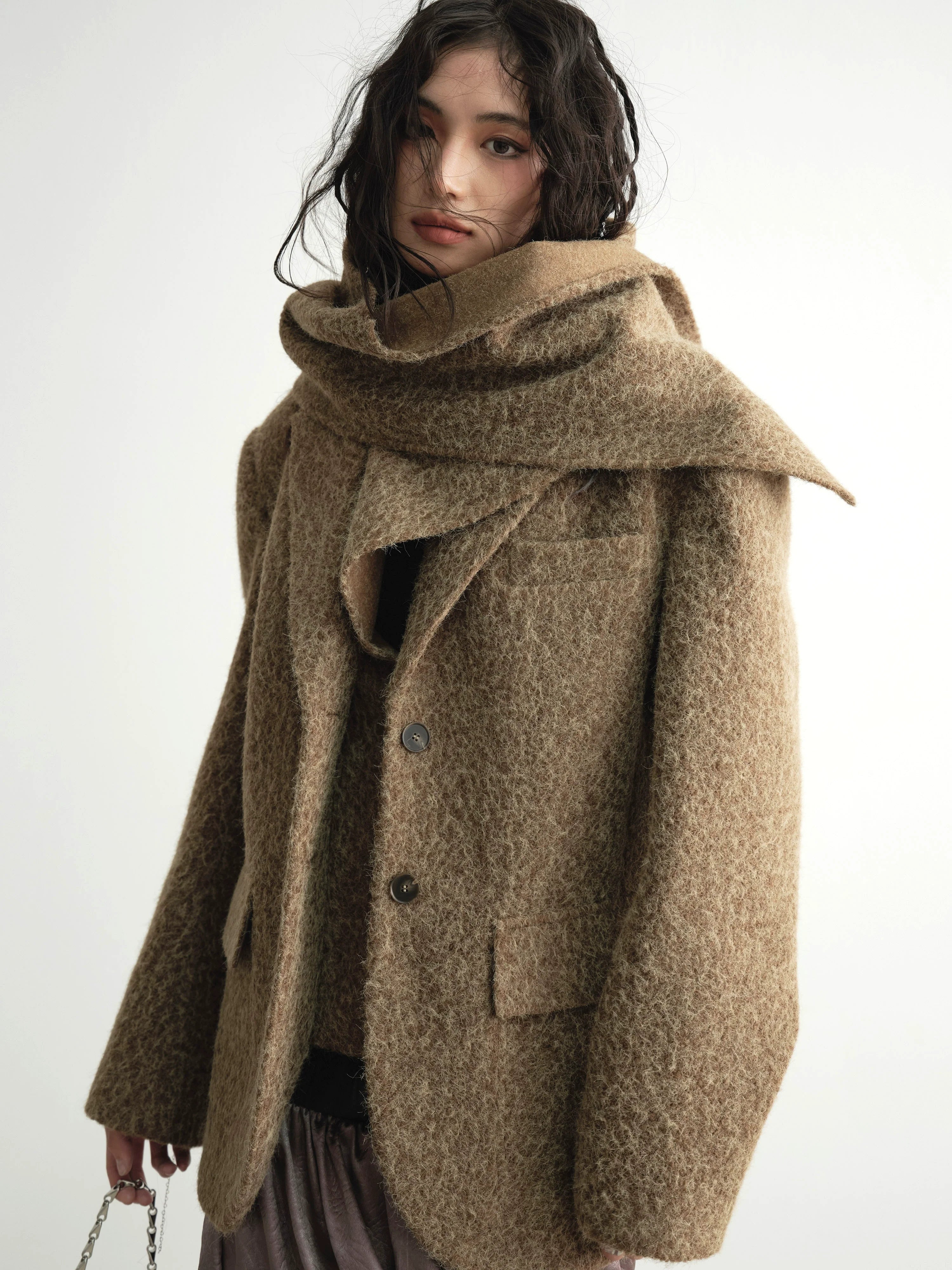 Draped Wool Wrap Coat