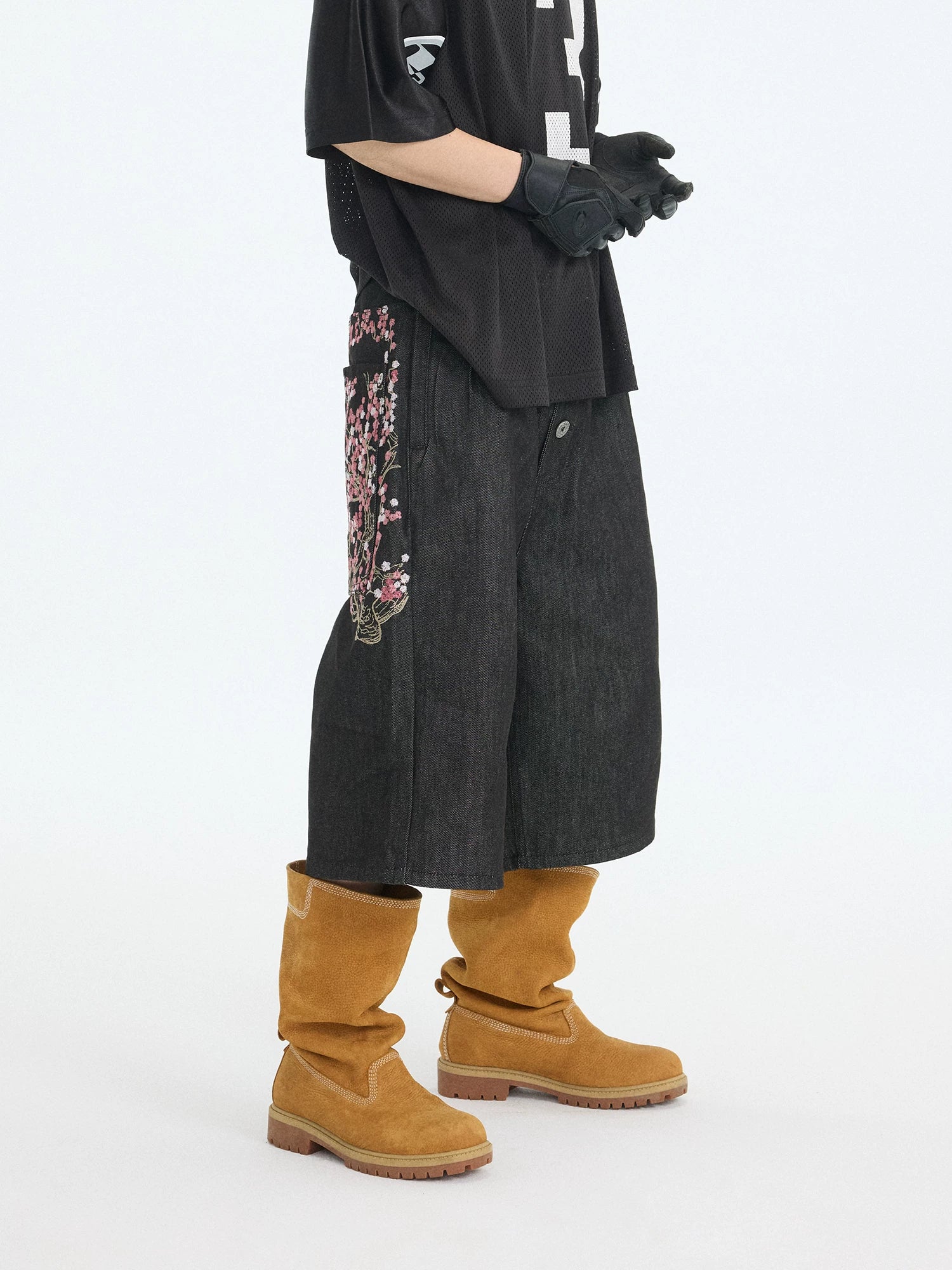 Hanami Bloom Embroidered Denim Shorts