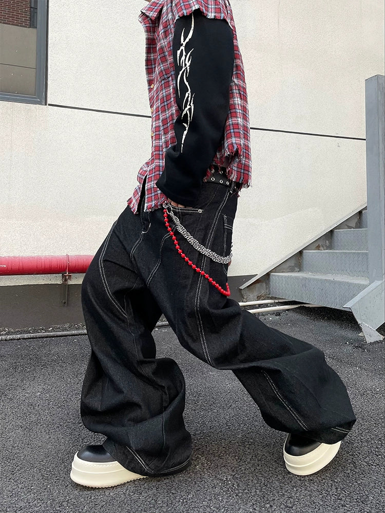 Curved Urban Stitch Wide Leg Jeans