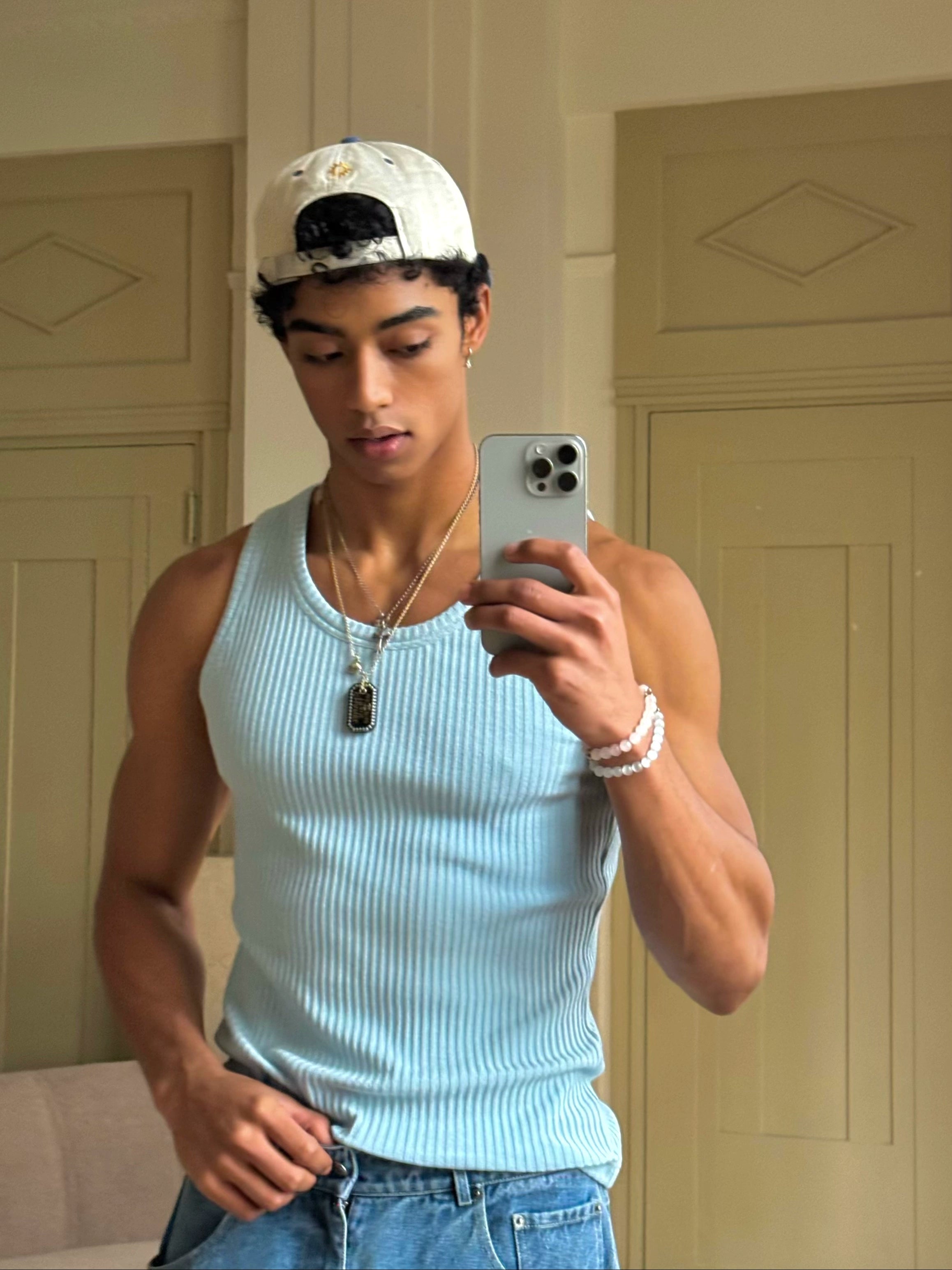 Blue Thick Ribbed Tank Top