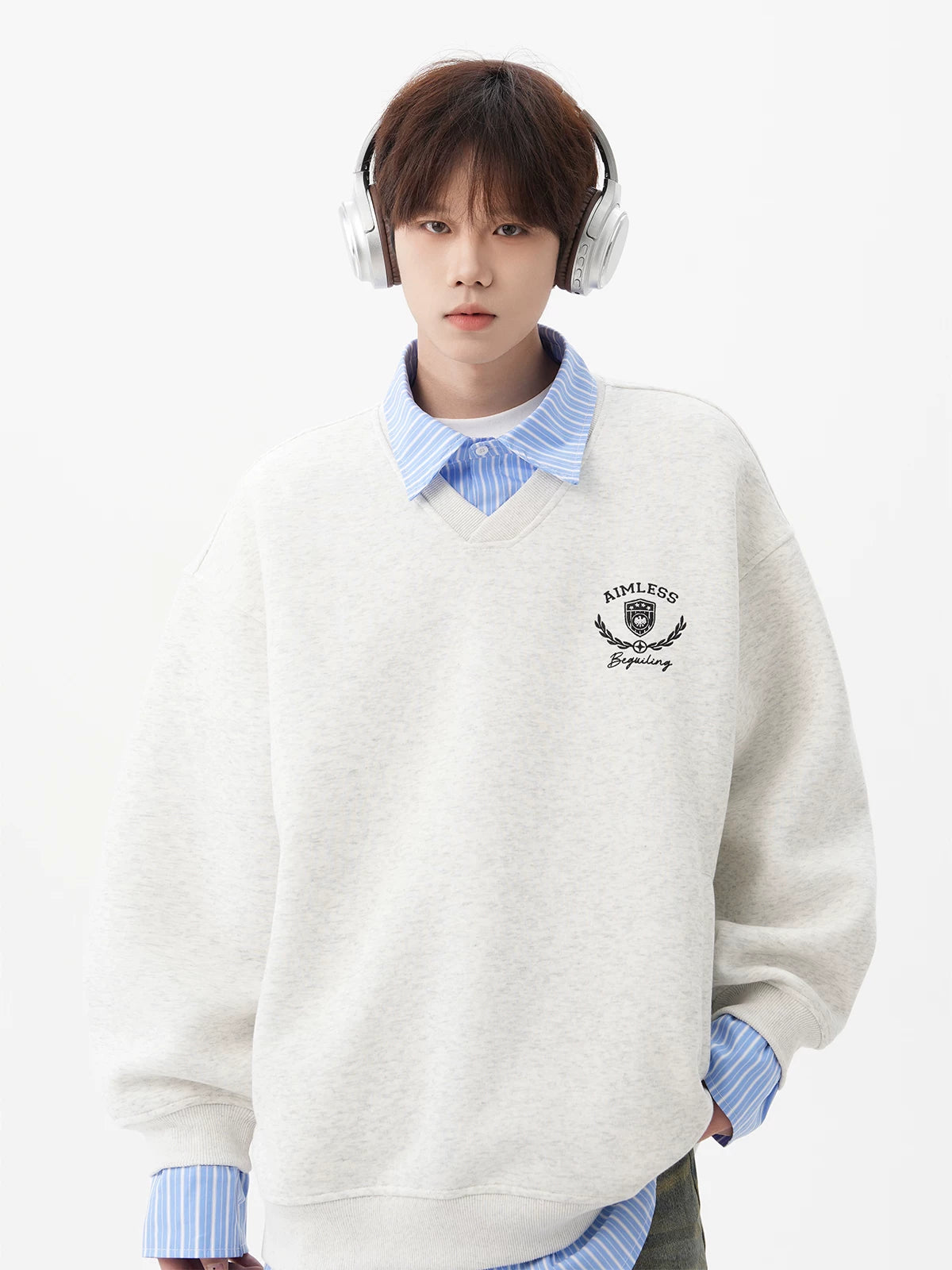 Aimless Crest Layered V-Sweatshirt