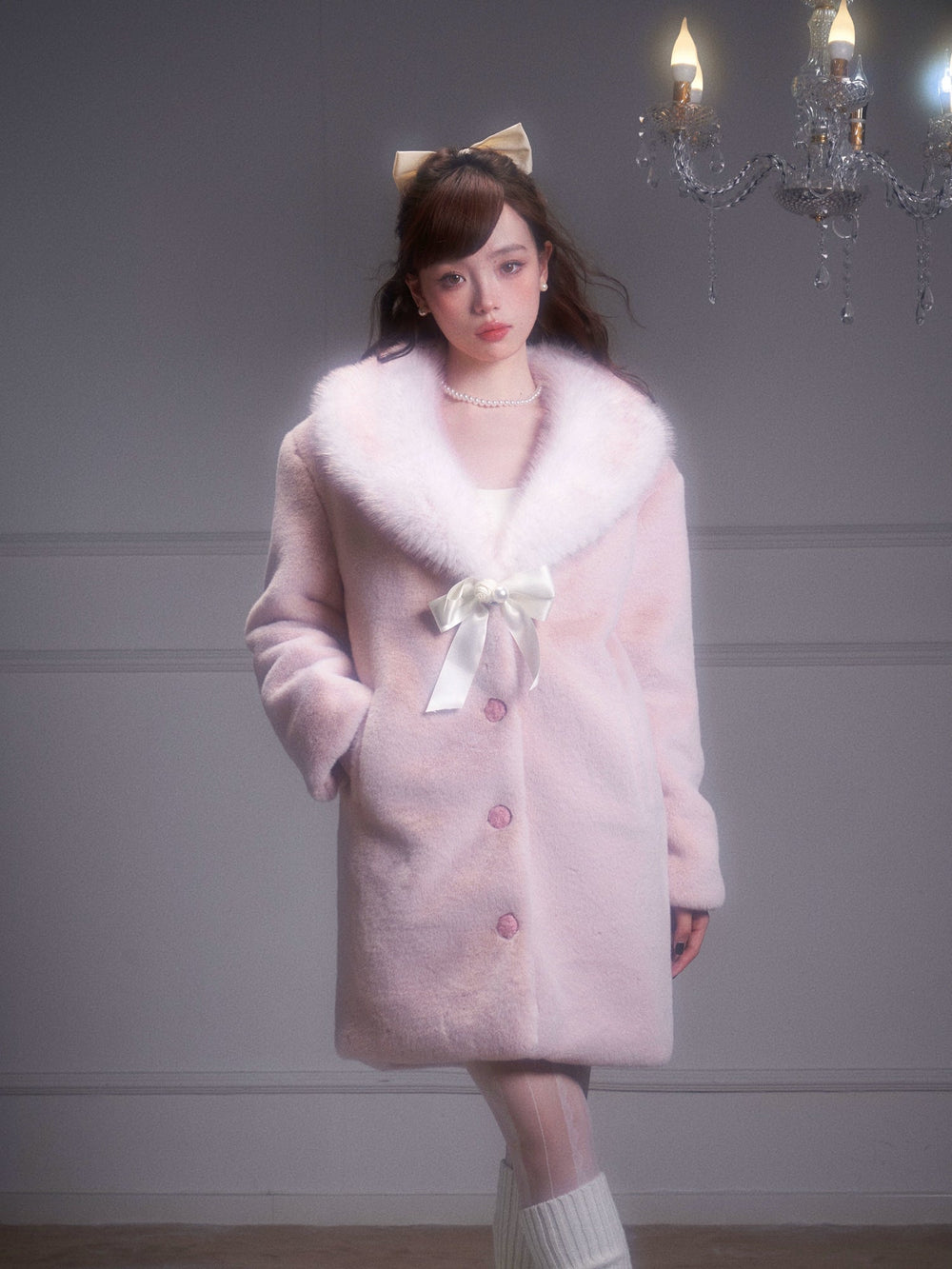 Fashion Solid Color Fur Collar Coat