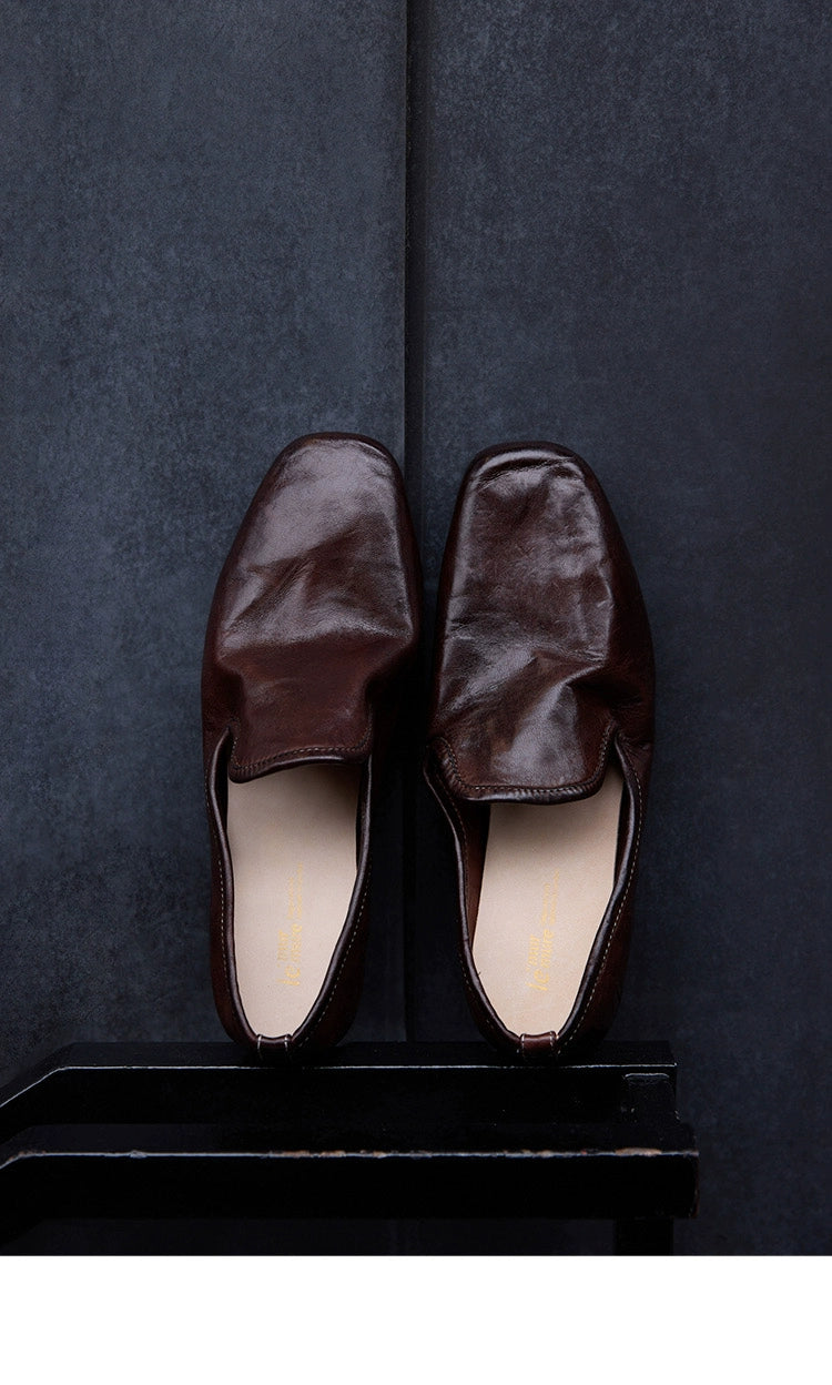 Colorful Leather Square Toe Loafers