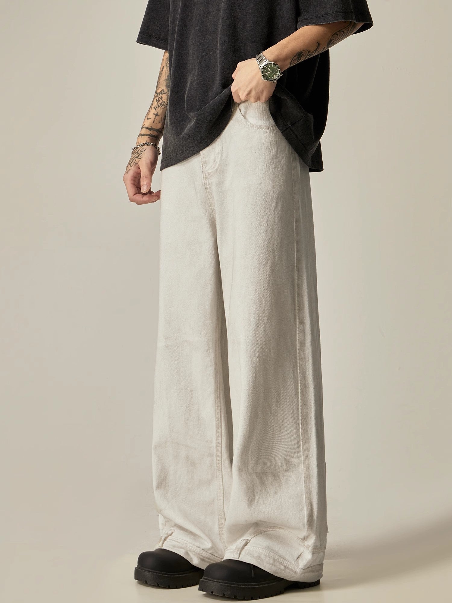 Ivory Linen Blend Ultra-Wide Leg Trousers