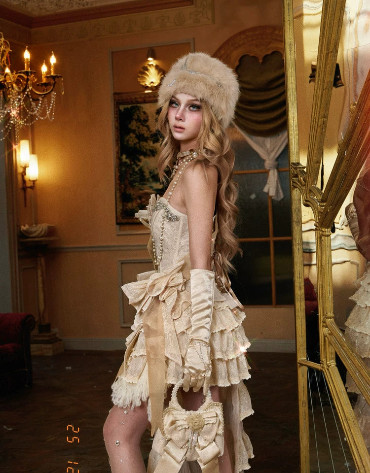 Ivory Beaded Bow Corset Top