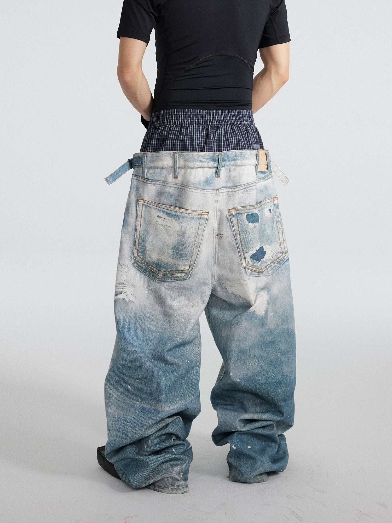 Glacier Wash Double-Waist Balloon Jeans