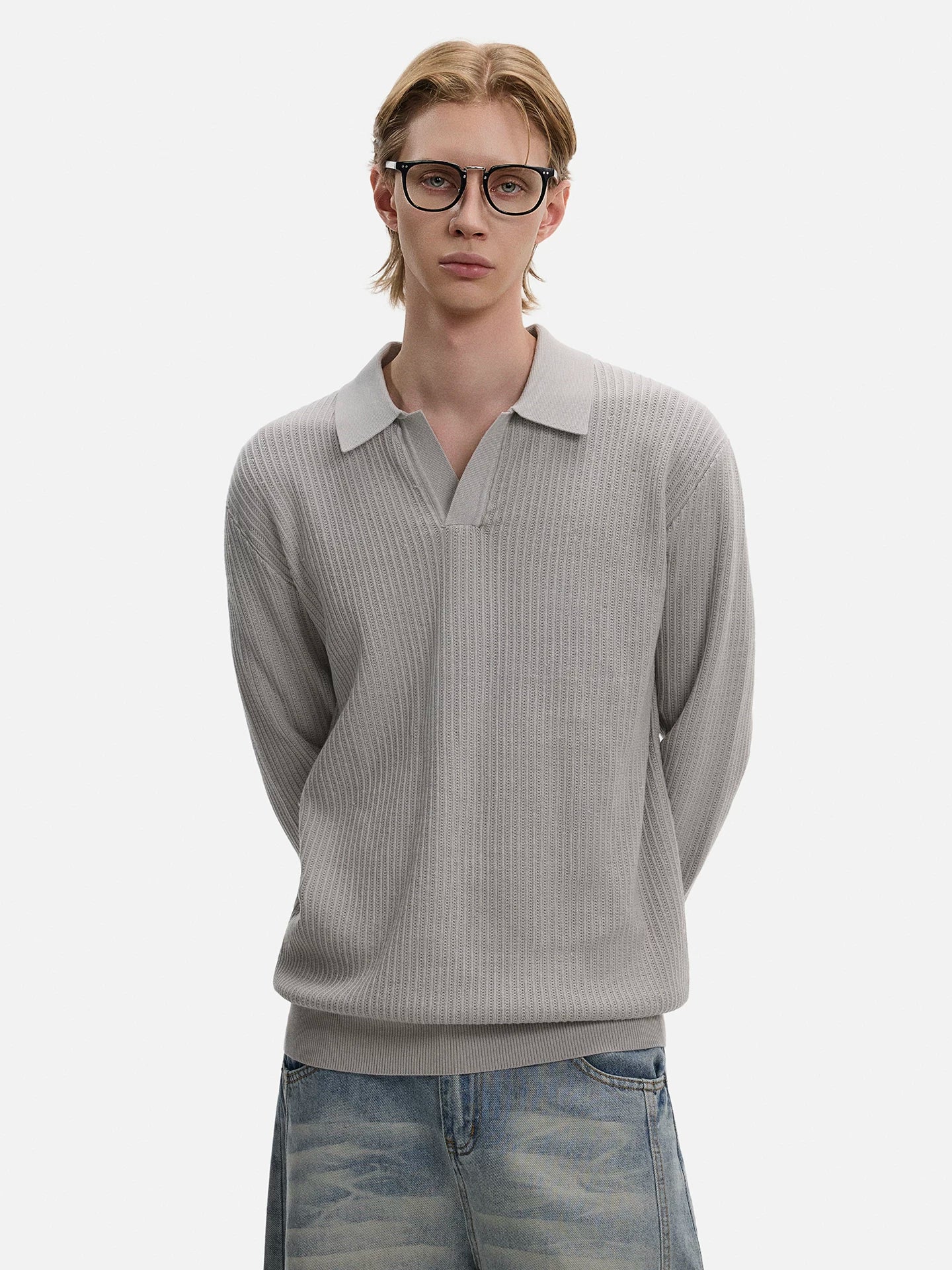 Waffle Knit Polo Sweater