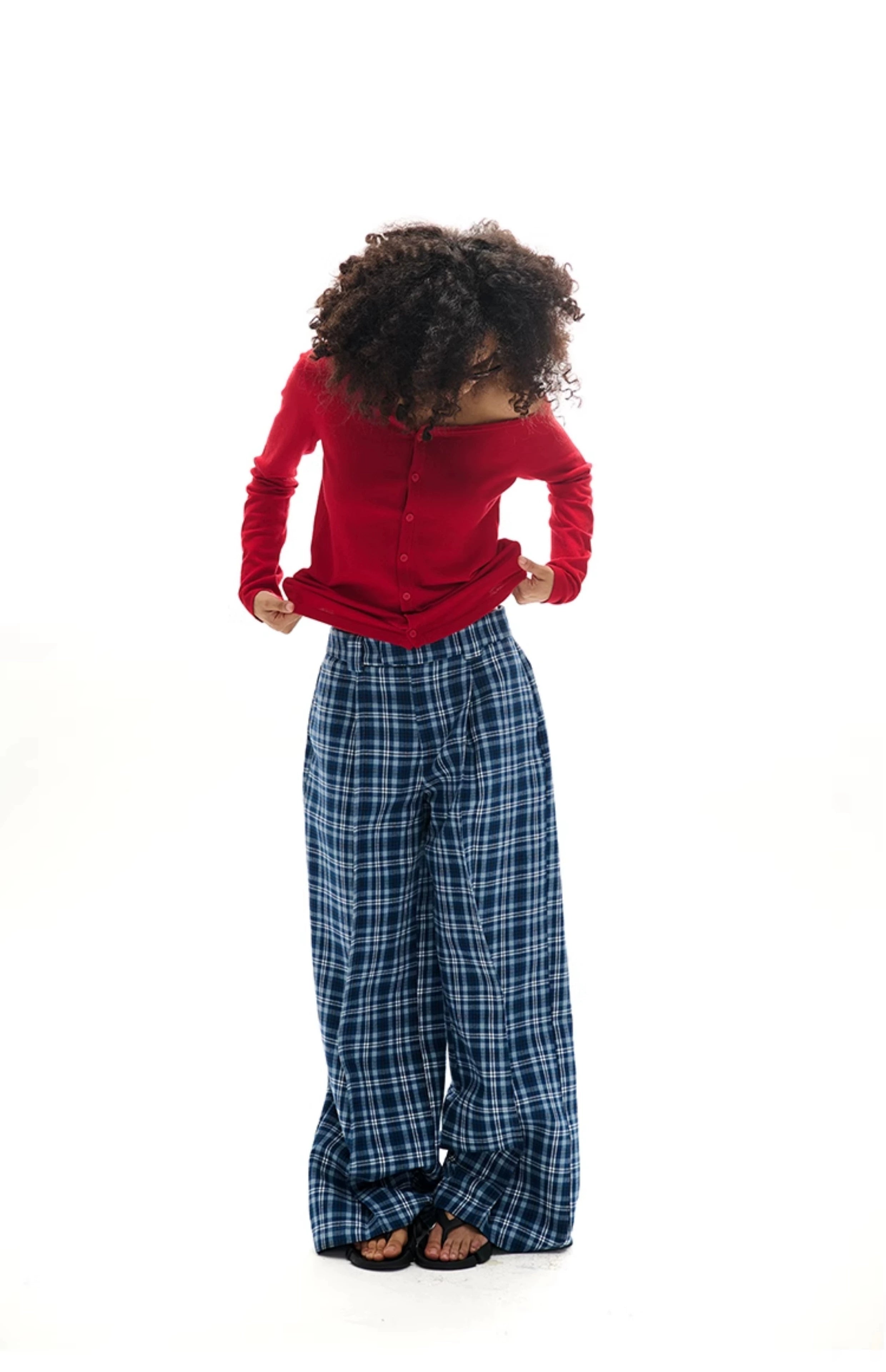 Wide-Leg Plaid Casual Pants