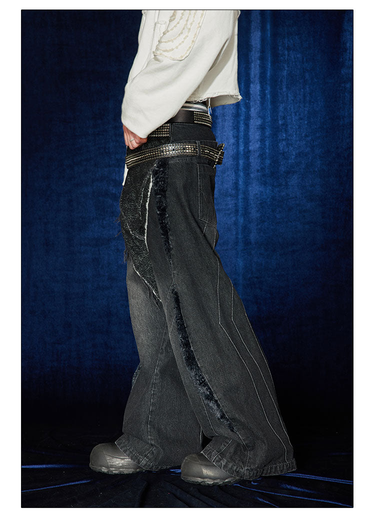 Washed Double Waist Stitch Wide Leg Jeans