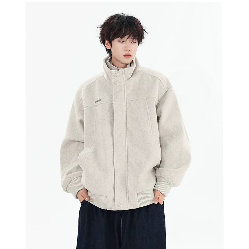 Frostloom Stand‑Collar Wool Bomber Jacket