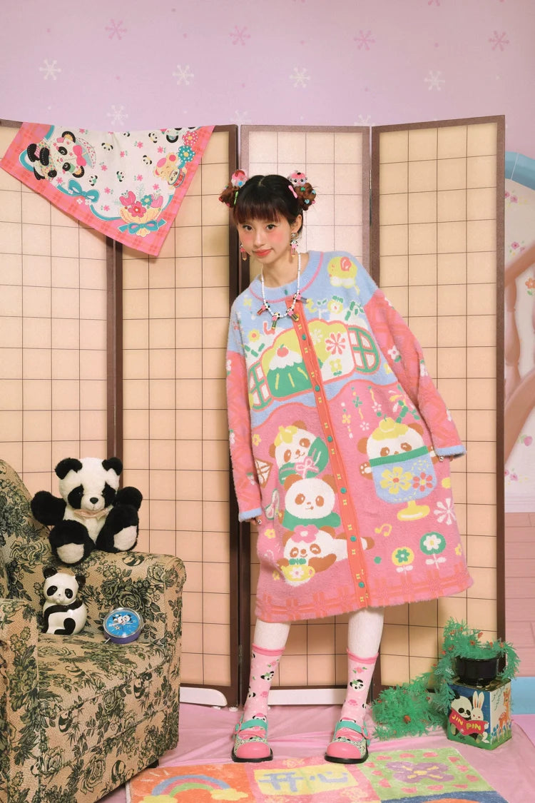 Sweet Panda Tea Party Button Dress