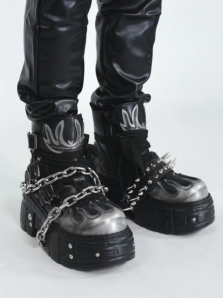 Black Chain-Spike Platform Boots