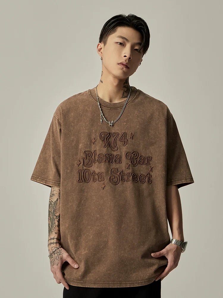 Embossed Text Vintage Wash Oversized Tee