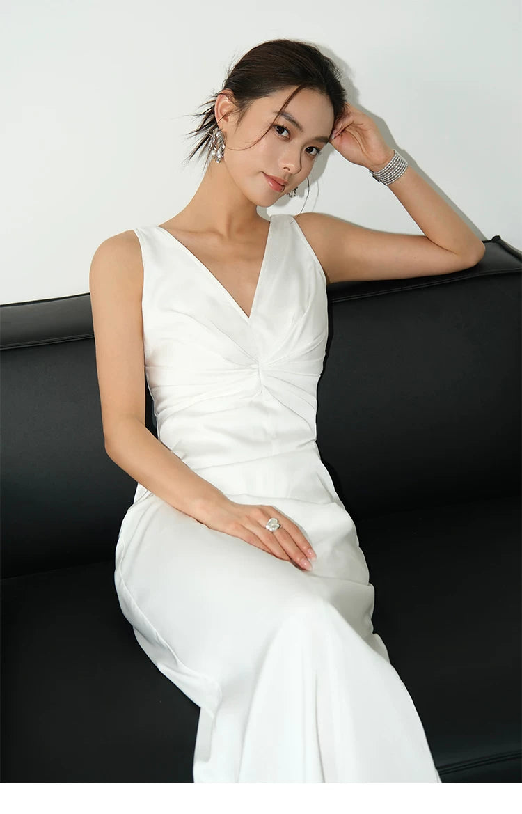 Twilight Drape Knot Satin Maxi Dress