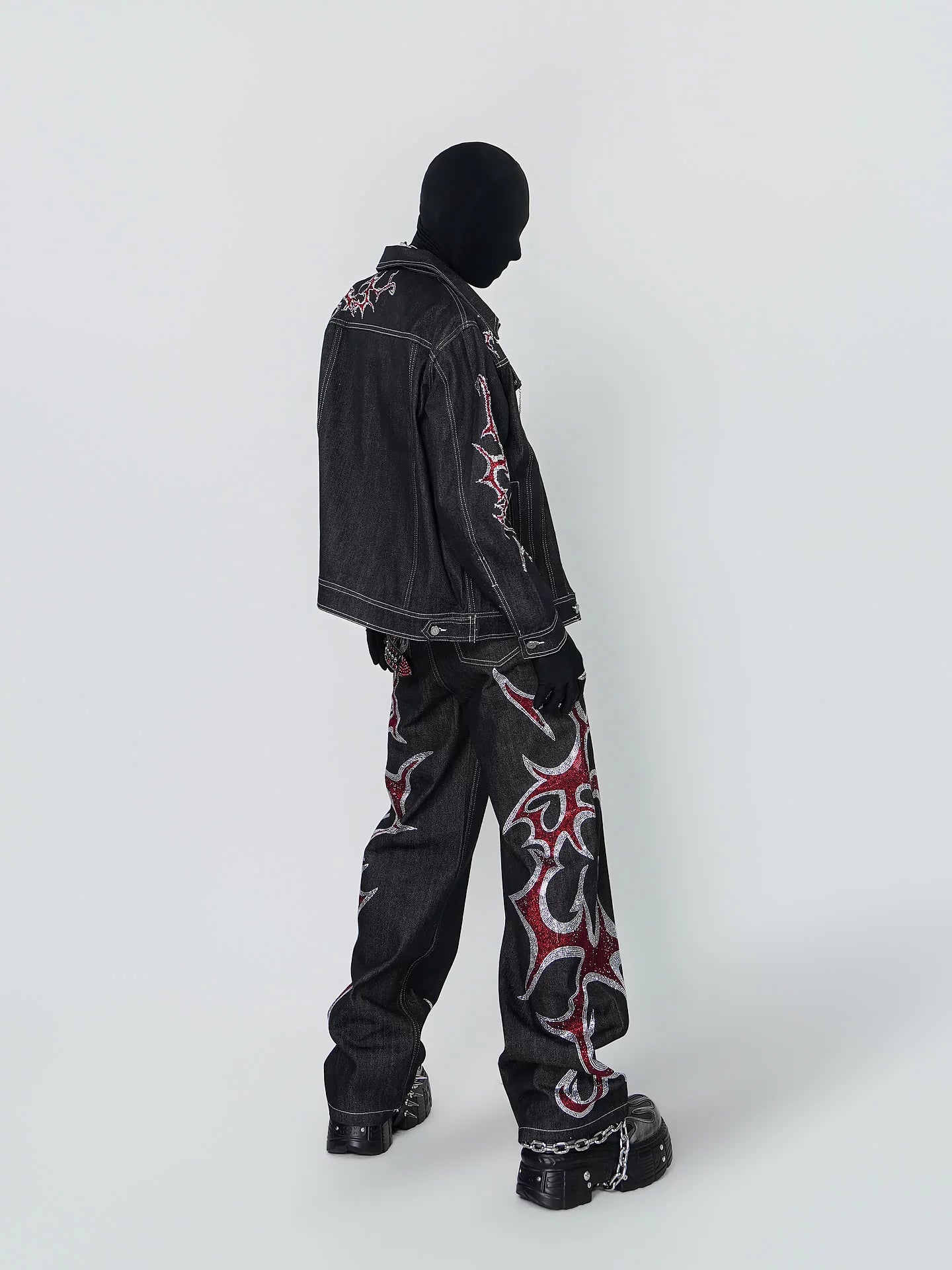 Obsidian Inferno Chain-Trim Denim Jacket