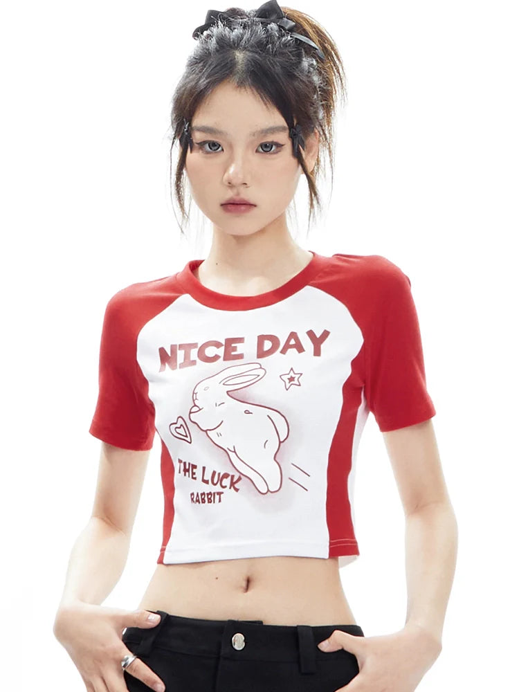 Nice Day Lucky Rabbit Raglan Crop Tee