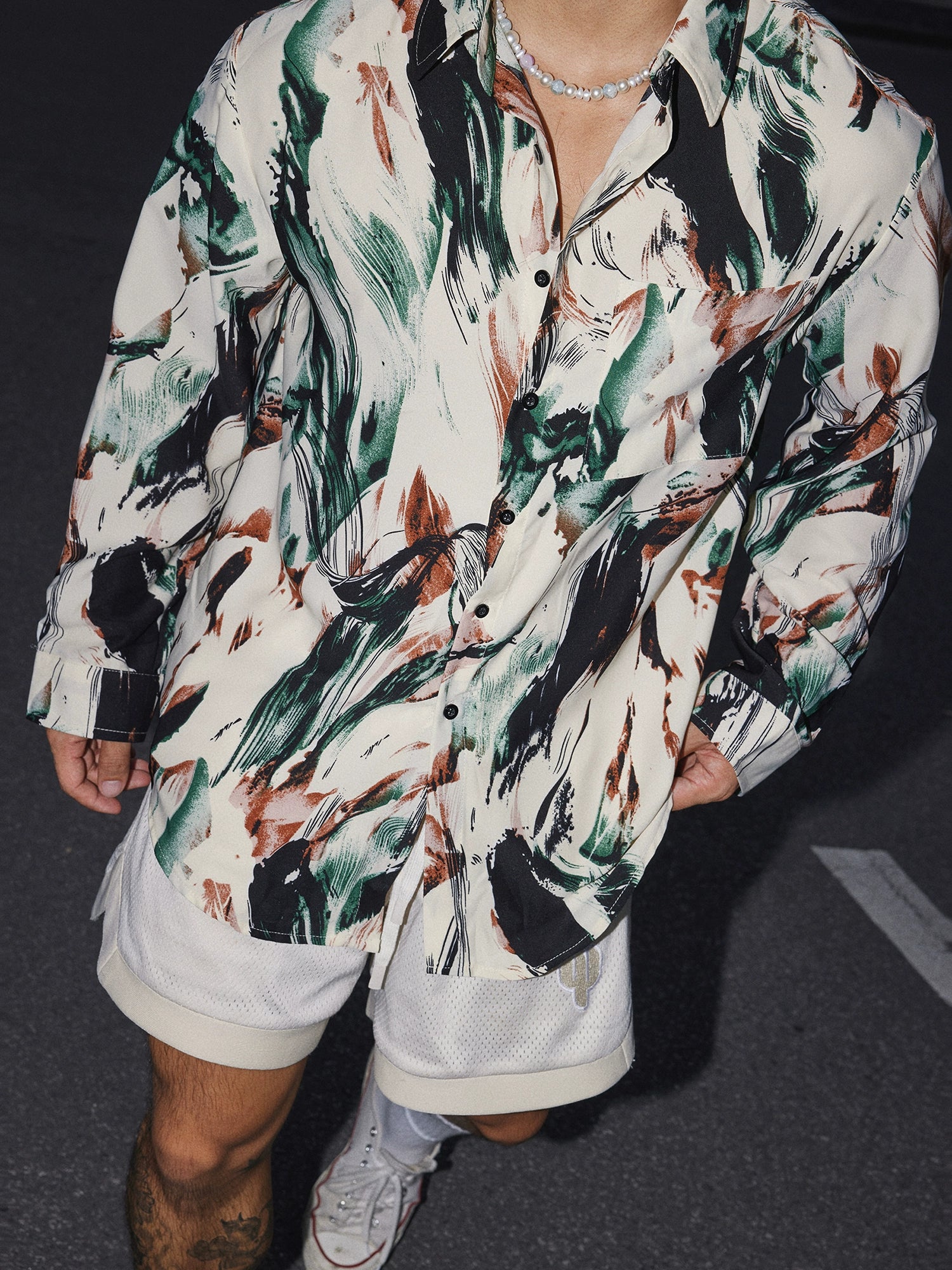 Abstract Print Button Shirt