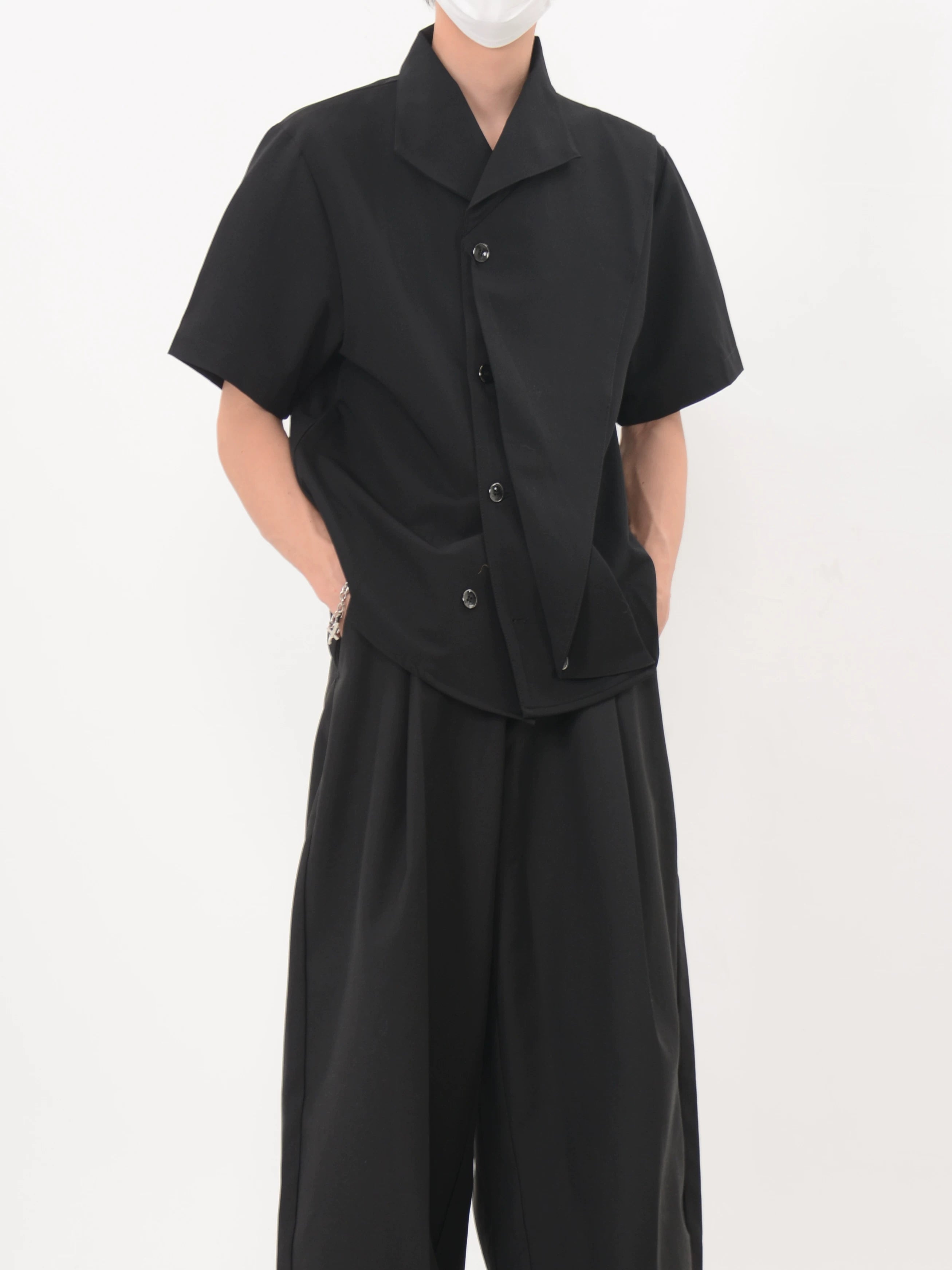 Asymmetric Cascade Button Shirt