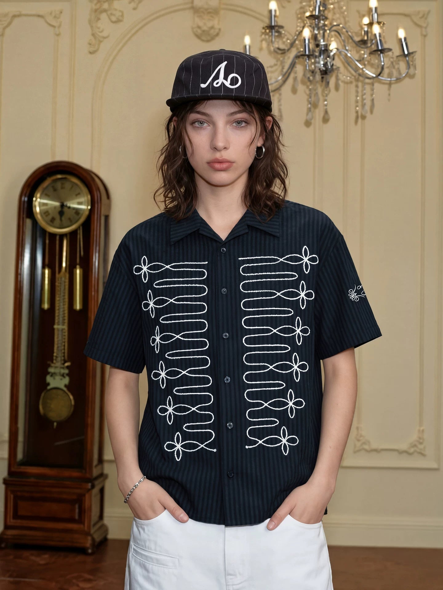 Embroidered Loop Detail Short Sleeve Shirt