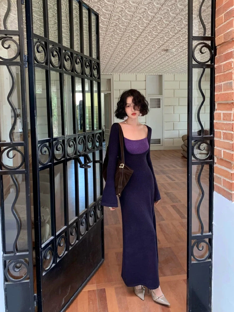 Violet Contrast Square Neck Maxi Dress