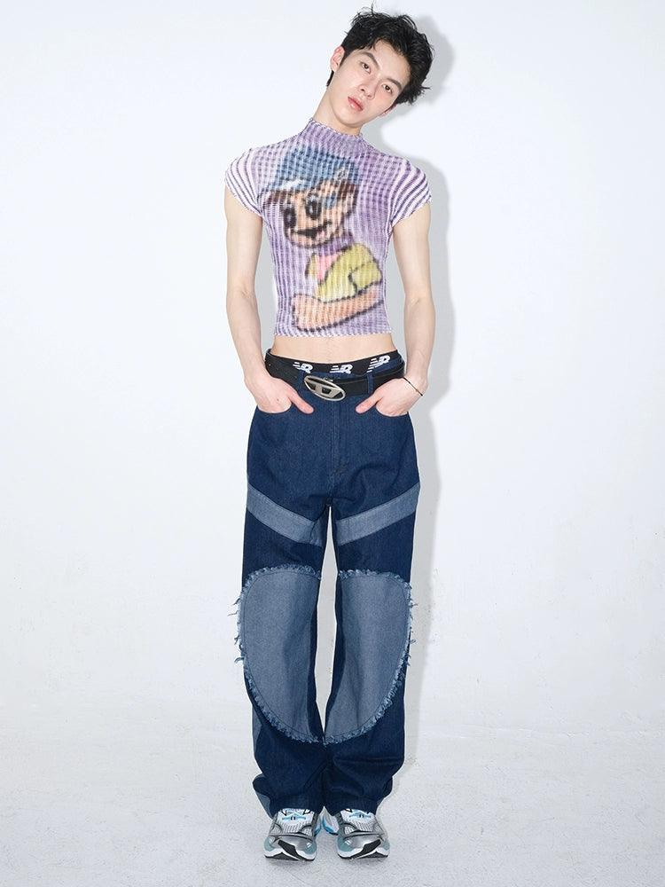 Cartoon Dog Print Ribbed Crop Top