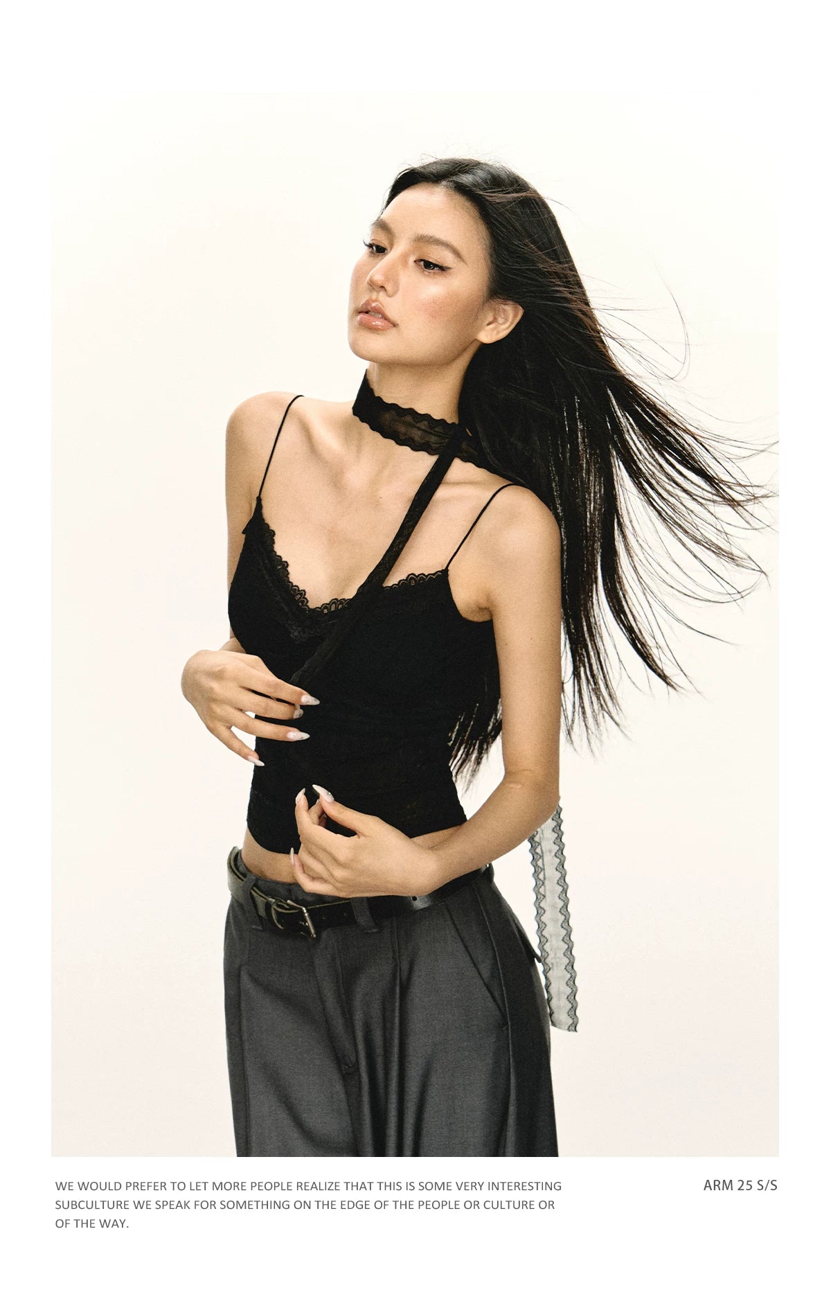 Black Lace Trim Halter Camisole Top