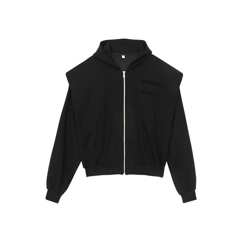 Shoulder-Padded Hoodie Jacket with Straight-Leg Pants Two-Piece Set