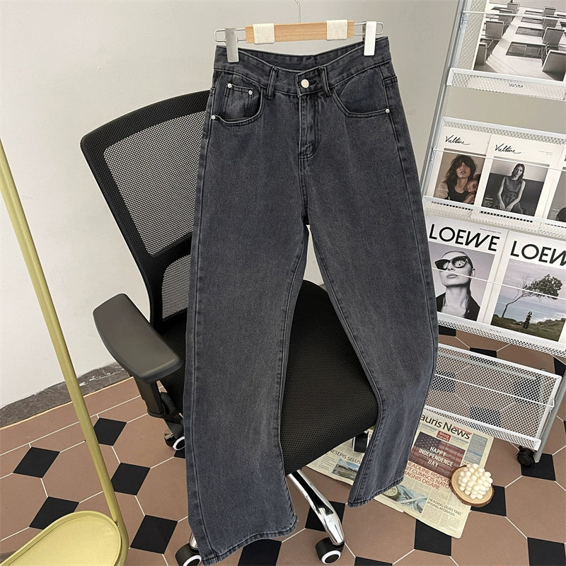 Washed Straight Leg Denim Jeans